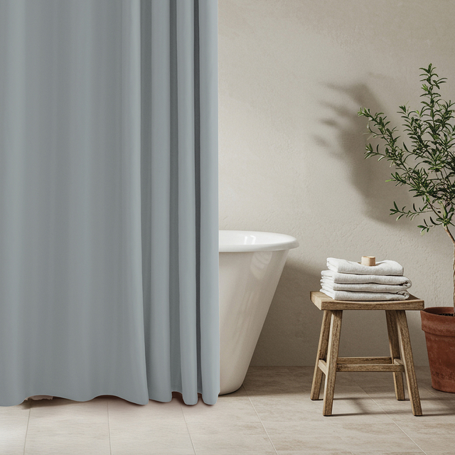 Set cortina de baño plástica con alfombra antideslizante PVC y ganchos - Jean Cartier