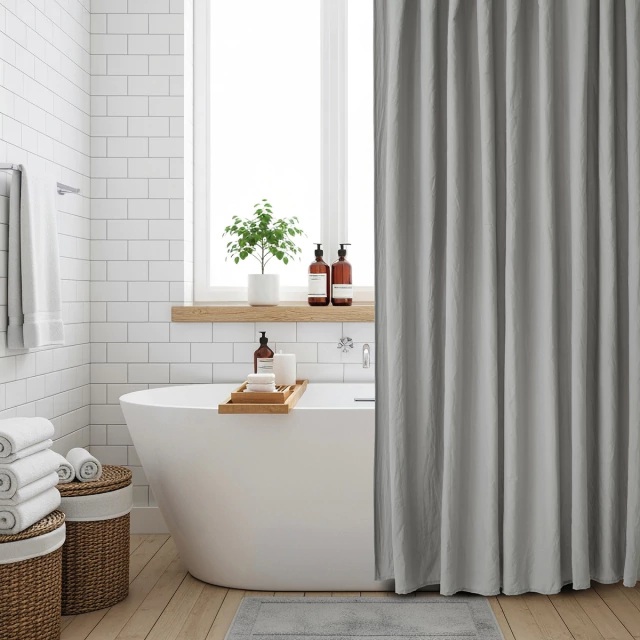 Set cortina de baño simil tusor + 12 ganchos plasticos - Jean Cartier