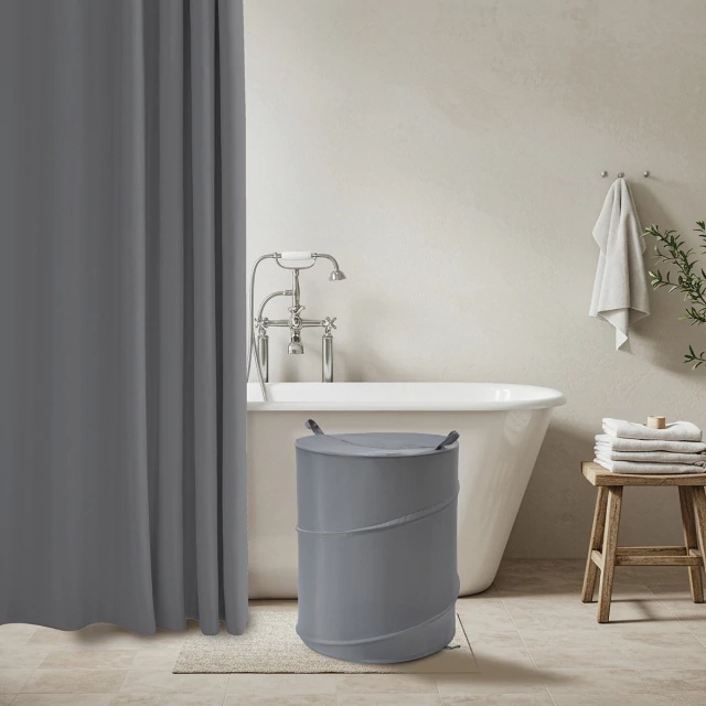 Set cortina de baño teflonada + cesto para la ropa - Jean Cartier