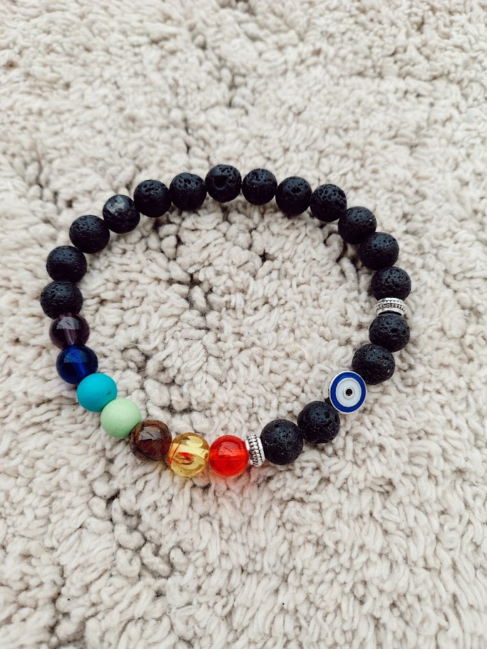 Pulsera negra ojo turco / 7 chakras