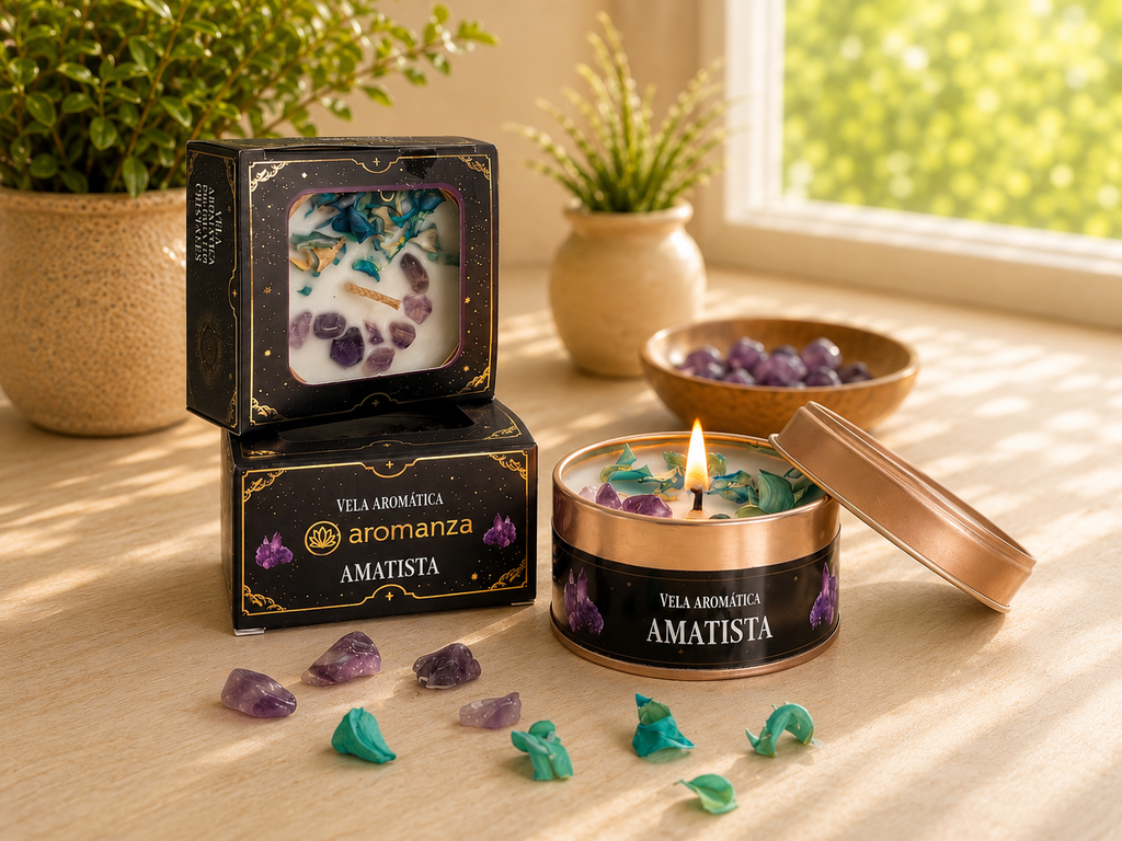 Velas organicas con cristales - Aromanza