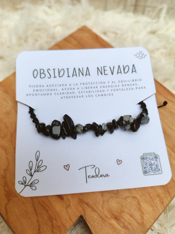 Pulsera de piedras energeticas 'Obsidiana nevada' - Teodora