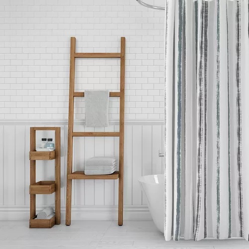 Set cortina de baño plástica con alfombra microfibra y ganchos - Jean Cartier
