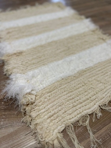 Alfombra de telar lineas gruesas blanco y beige - 60x120cm 